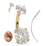 AceFun Piercing Ombligo Titanio Dorado 14G 1.6mm 8mm Rosca Externa Zirconio Accesorio Corporal Mujer