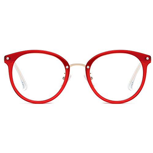 SOJOS Retro Big Round Blue Light Computer Glasses TR90 Eyewear Frame Ashley SJ9001 with Red Frame Anti-Blue Light Lens