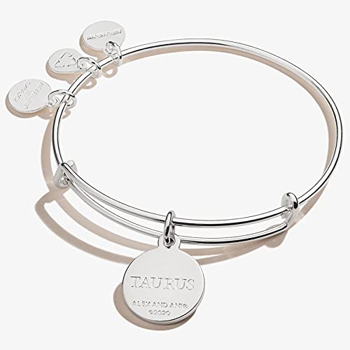 Alex And Ani Zodiac Expandable Bangle For Women, Taurus Charm, Black Epoxy And Crystals, Shiny Silver Finish, 2 To 3.5 In #TOP17