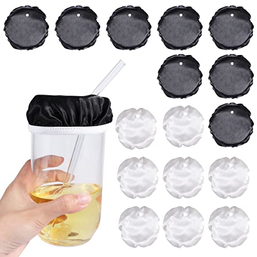 Drink Cover Scrunchies, 16 Pack Drink Covers for Alcohol Protection, Elastic Stain Fabric Drink Cup Cover Protector with Straw Hole for Women Prevent Drink Getting Spiked at Bar