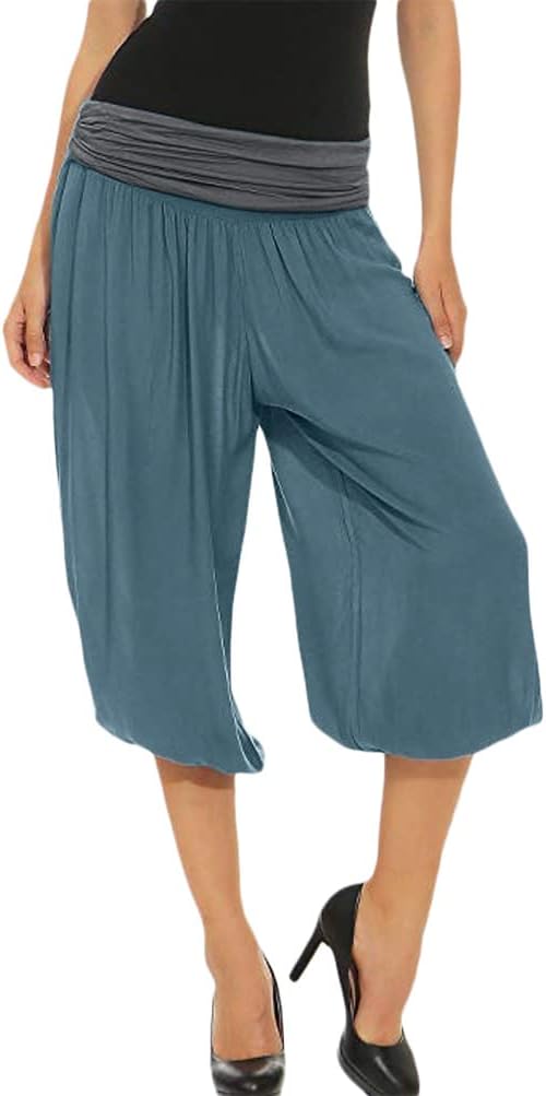 Generic Pantaloni harem da donna colorati – pantaloni harem extra lunghi, hippie, in cotone, leggeri, estivi, per il tempo libero, per le gambe, estivi, a vita alta, Blu, S