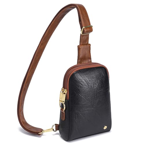 INICAT Women's Small Sling Bag, Lightweight Everyday Vegan Leather Crossbody Purse for Daily Essentials and Travel Light(Black Brown)