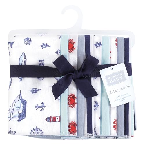 Image of Hudson Baby Unisex Baby Flannel Burp Cloth 10pk, Lighthouse, One Size