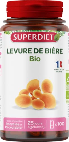 SUPERDIET - LEVURE DE BIÈRE BIO - Beauté & Éclat - Cheveux, Peau & Ongles - Phytothérapie - Fabrication française - 100 gélules