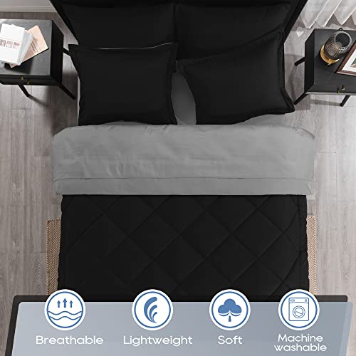 Downluxe Bed In A Bag Queen -7 Pieces Queen Comforter Set With Black And Grey Reversible Comforter, Pillow Shams, Flat Sheet, Fitted Sheet And Pillowcases All Seasons Bedding Comforter Sets #TOP5