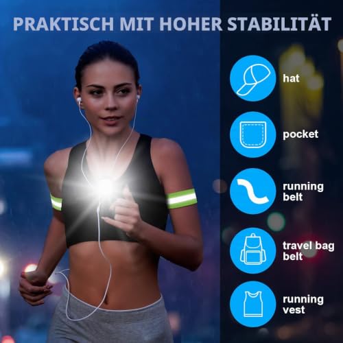 URAQT LED Clip Lampe,2 Stücke 4 Modi PRO Lauflicht mit 2 Stücke Elastische Reflektierendes Armbands USB Wiederaufladbar LED Kleinstirnlampe… – Ansicht 6