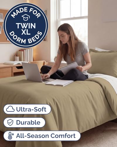 Image of Duvet Cover Twin /Twin XL Size Set - Extra Soft Twin /Twin XL Duvet Cover 68 inch x 90 inch with 1 Pillow Sham for Women, Men, Kids & Teens - Comfy, Easy-Care & Fade Free with Zipper Closures and Ties (Beige)