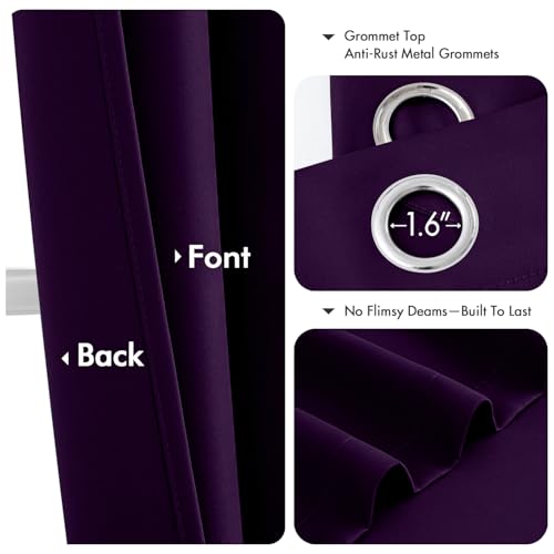 Image of MIULEE Blackout Curtains for Bedroom Living Room 2 Panels, Thermal Insulated Room Darkening Drapes Grommet Noise Reducing Light Blocking Window Treatments 63 Inches Long 40x63 Inch Royal Purple