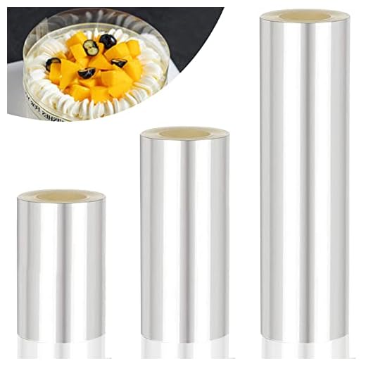 3 rollos lámina para bordes de tartas, 8/10/15cm, rollo de acetato transparente para engrosar, tiras de acetato para tartas reutilizables, para la decoración de tartas de mousse anillos de postre(10m)