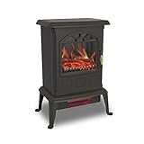 LifeSmart 1100 Watt Portable Electric Infrared Quartz Stove Heater for Indoor Use with 3 Heating Elements and Wood Burning Flame Effect, Black