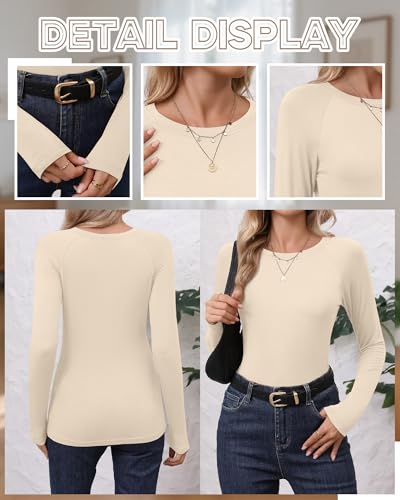 3 Pack Women's Long Sleeve Shirts, Raglan Crew Neck Tops Slim Basic Cotton Tees Solid Casual Trendy Shirts3