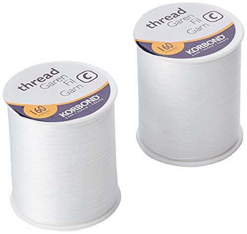 KORBOND Lot de Deux Fils en Polyester Universel Blanc 320 m pour la Couture Manuelle et à la Machine - Ne rétrécit Pas