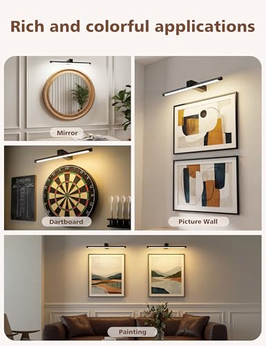 VOLISUN 15.7\'\' Picture Lights for Wall, 4000mAh Rechargable Picture Light Battery Operated, 3 Color Temperatures & Stepless Dimmable, 145LM Art Light for Paintings, Gallery, Portrait, 1 Pack (Black)