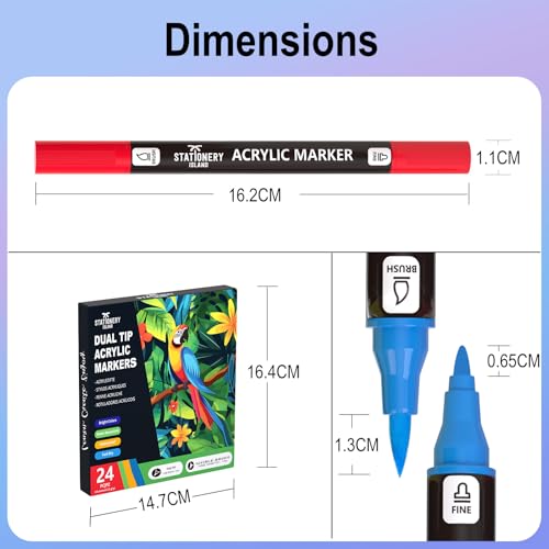 STATIONERY ISLAND Permanent Acrylic Paint Pens 24 Colours – Dual Tip Markers for Rock, Pumpkin, Stone, Glass, Ceramic, Wood & Fabric – Fine & Brush Tip Water Based Paint Pens for Halloween Crafts - Image 6