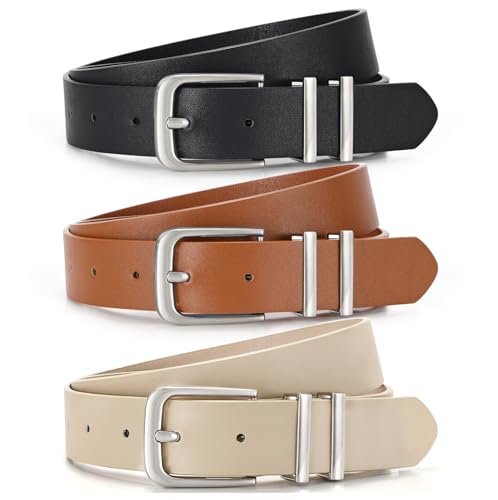 3 Pack Women's Belts for Jeans Pants Dresses Fashion Ladies Leather Waist Belt with Buckle Leather Belts