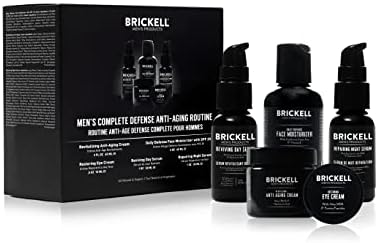 Brickell Men’s Complete Defense Anti Aging Routine, Night Face Cream, Day and Night Serum, Facial Moisturizer and Eye Cream, Natural and Organic, Scented, Skin Care Gift Set