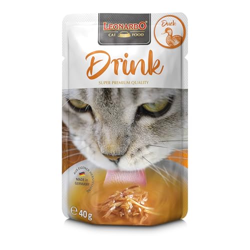 LEONARDO Drink Duck [20x40g Multipack Sorte Ente] Katzendrink | getreidefreie Fleischbrühe mit Fleischstreifen | Ergänzungsfuttermittel für Katzen
