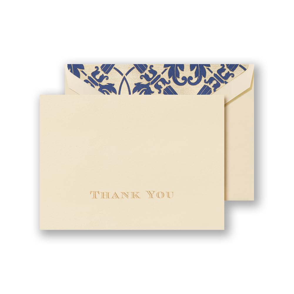 Crane & Co. Gold Hand Engraved Regency Thank You Note - Pack of 10 (CT1265),Ecruwhite