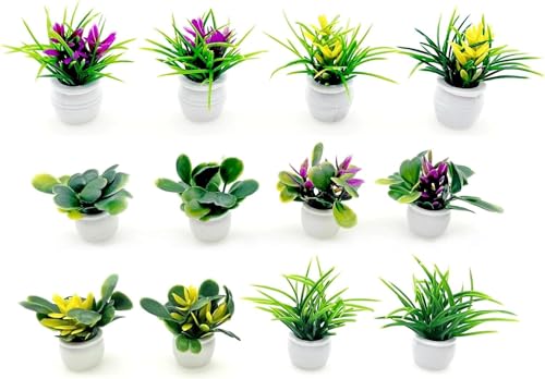 JZK 12x Miniature bonsai models, dollhouse plant set