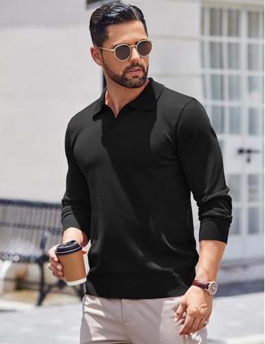 COOFANDY Long Sleeve Polo Shirts for Men Knit Polo Sweater Lightweight Ribbed Pullover Sweater2