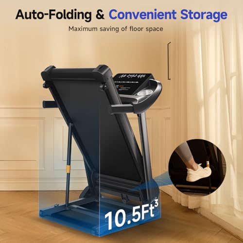 Image of YPOO Treadmills for Home Use, Walking Pad Treadmill with Incline, Auto Foldable Treadmills for Home, 8.0 MPH Running Treadmill with Bluetooth Enabled, 300 lbs User Capacity