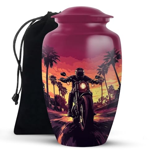 Image of Motorcycle Urn for Men - Adult Cremation Urns for Burial in Ground - Large Funeral Urn for Human Ashes - Decorative Urns for Human Ashes Adult Female & Male 10 Inch