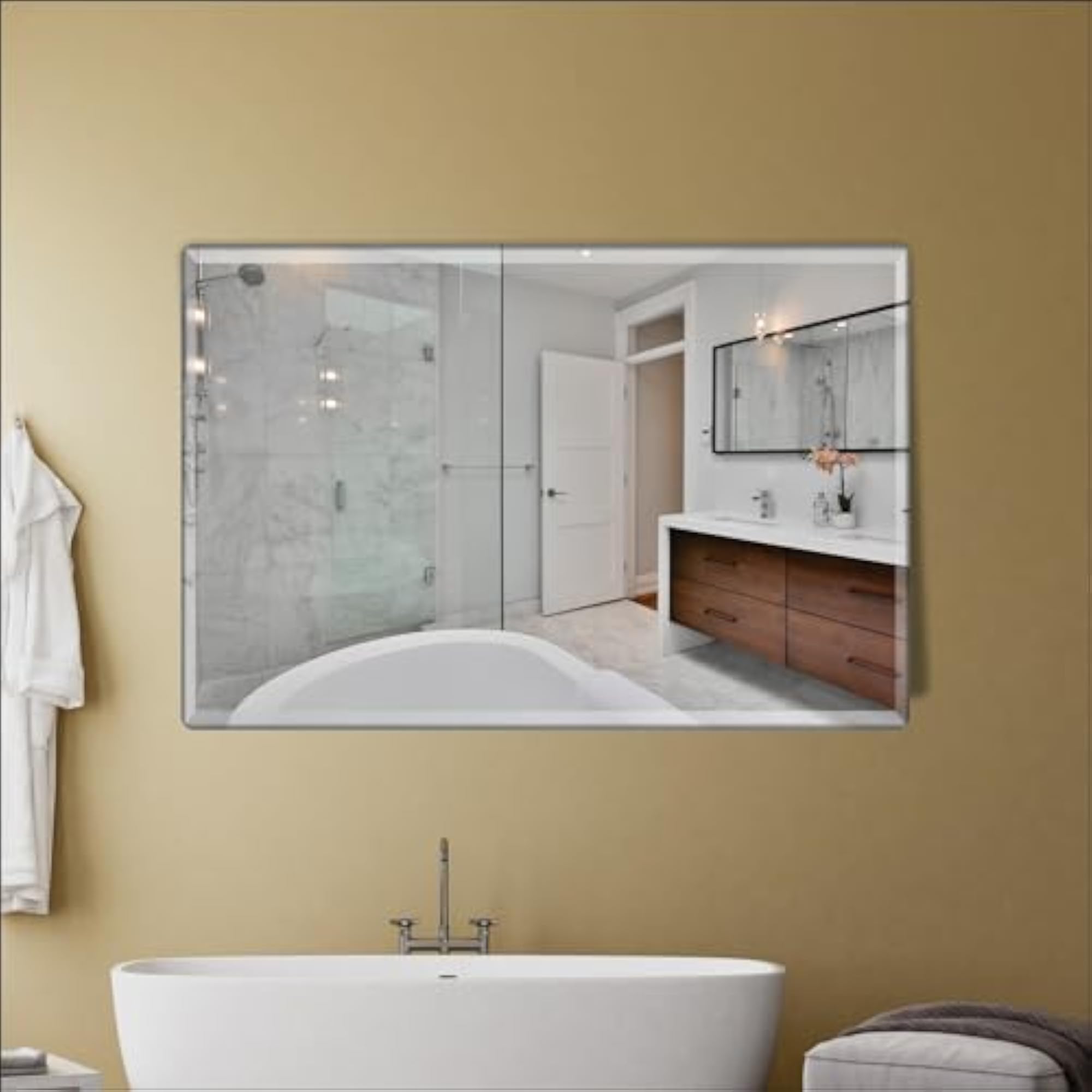 Beveled Frameless Rectangular Wall Mount HD Mirror, 12x18 Inch