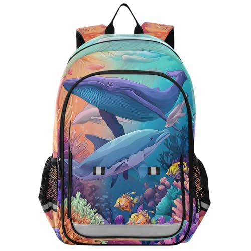 senya Dolphin with Coral Backpack Water-Resistant Bag Lightweight Bookbags with Reflective Strip