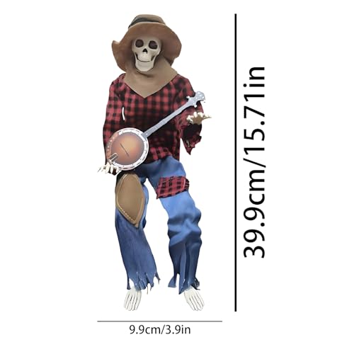 Squelette effrayant guitariste d'Halloween avec yeux lumineux