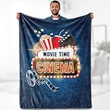 Aimego Movie Theme Blanket Gifts - Vintage Cinema Popcorn Movie Reel Throw for Boys Girls Men Adults Bedroom Living Room Decor Soft Bed Couch Birthday Christmas Lightweight Blanket 50'x60'