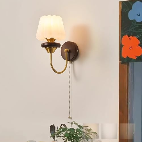 Aplique de pared regulable en madera y hierro con interruptor de cadena para el salon