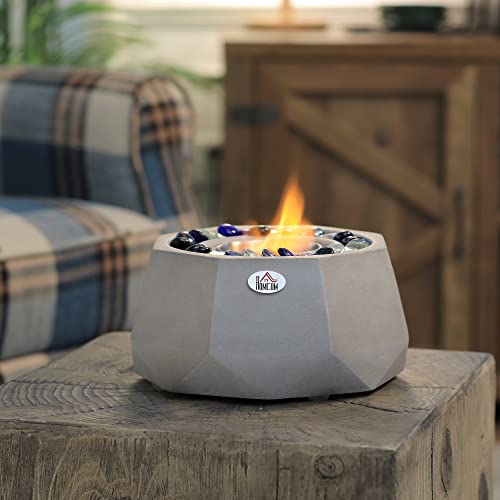 Homcom Concrete Tabletop Fireplace, 9" Portable Alcohol Fireplace With Lid For Indoor And Outdoor, 0.1 Gal Max 215 Sq. Ft., Burns Up With Liquid Alcohol And Solid Alcohol, Light Grey #TOP1