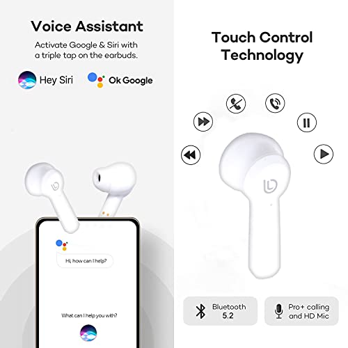 Image of Storm Buds Bluetooth TWS, Truely Wireless Earbuds with Upto 27 Hour Playtime, Bluetooth V5.2, IPX5 Water /Sweat Resistant, Immersive Sound Quality, Powerful Bass, 8mm Drivers - White