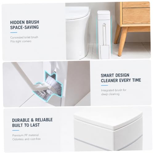 Cubo de basura y cepillo de inodoro blanco para baños pequeños 3