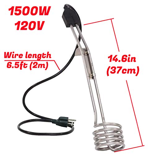 Diximus 1500W 110V Water Heater Portable Electric Immersion Element Boiler Travel for Bucket Pool Bathtub
