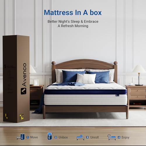 Avenco Queen Mattress, 14 inch Queen Size Mattress with Smarts™ Coil Individual Pocket Spring for Silent Sleep and Strong Edge Support, CertiPUR-US Certified, Mattresses in a Box by Avenco - Used condition - Image 7