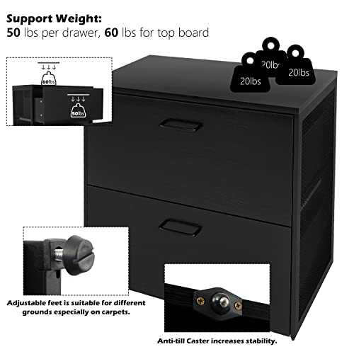 Topsky 2 Drawers Wood Lateral File Cabinet For Letter Size/A4/Legal File Full Extension Soft Close Concealed Slide (Black) #TOP3