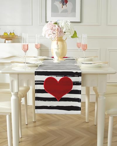 Valentines Day Decor Valentines Day Table Runner 72 Inches Long with Embroidered Velvet Red Love Heart Table Runner for Birthday, Wedding Anniversary, Marriage Proposals, Engagements, Romantic Events