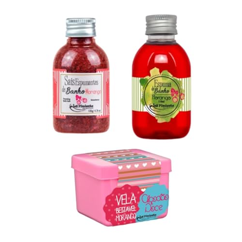 Kit Vela Massagem Espuma Sais Banho Aromático Hidro (Morango)