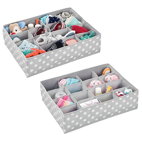 Image of mDesign Large Fabric Drawer Divider Organizer Bin, Nursery/Bedroom Dresser, Closet, Shelf, Playroom Organization, Hold Clothes, Toys, Diapers, Bibs, 2 Pack, Gray/White Polka Dot