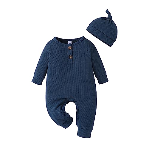Toddler Boys Girls Romper Neutral Baby Clothes Solid Long Sleeve Waffle Jumpsuit Fall Newborn Coming Home Outfit
