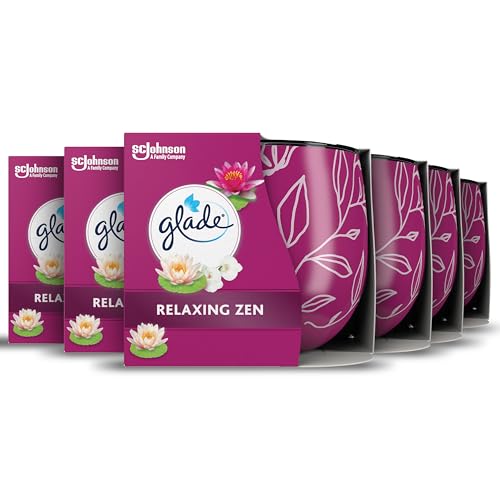 Glade Jar Candle Scented Candle Infused with Essential Oils Made without Palm oil Up to 25 Hour Burn Time Relaxing Zen Pack of 6 (6x108g)