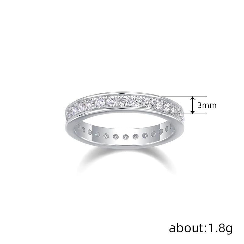 14K White Gold Plated Moissanite Wedding Band Eternity Bands Ring for Women,925 Sterling Silver Round Cut CZ Stackable Rings Anniversary Simulated Diamond Ring for Women's Size 8#2
