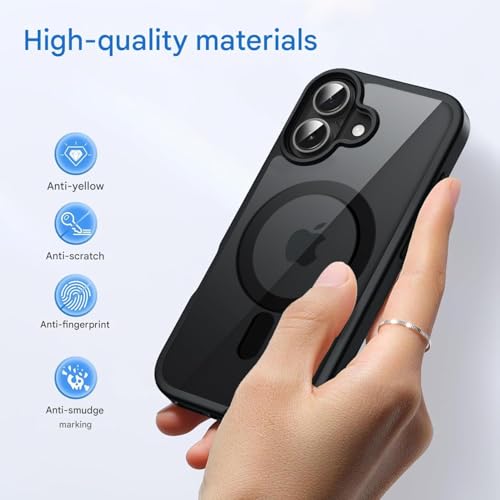 Image of SBMS Compatible iPhone 17 Case,(Compatible with MagSafe) Non Yellow Military-Grade Drop Protection & Hard PC Back Cover Slim Transparent Anti-Scratch Shockproof Phone Case - Black