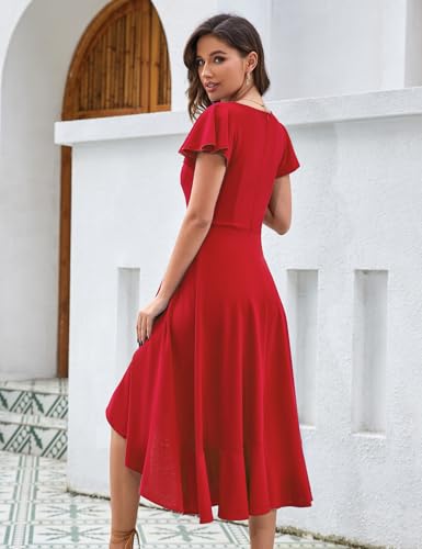 Image of HomRain V Neck Formal Wedding Guest Dresses for Women Ruffle Sleeves for Cocktail Graduation Modest Dress