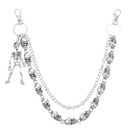 CIATBYYJ Totenkopf Hosen Kette,Punk Geldbörsenkette,Schwer Doppeldecker Hosenkette,Skelett des Menschen Wallet Chain,Emo Accessoires,Goth Accessoires Gothic Kleidung Herren