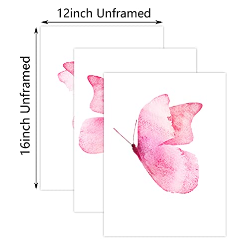 Pink Butterfly Canvas Paintings Butterfly Wall Art For Girls Room Wall Decor Butterfly Poster Prints Colorful Butterfly Canvas Wall Art For Girls Bedroom And Living Room Decor 12X16Inchx3 No Frame #TOP1