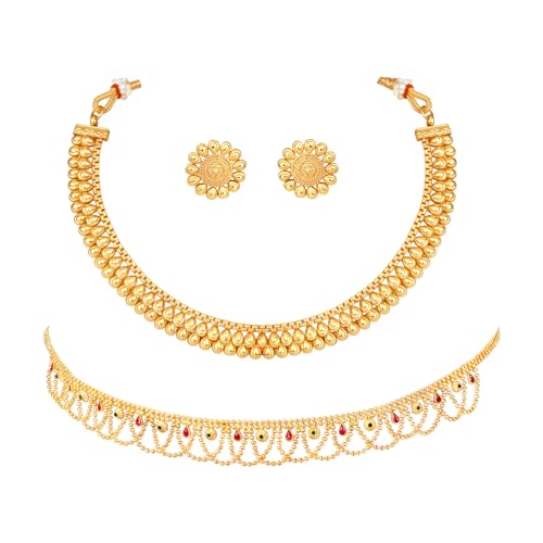 Image of Peora Gold Plated Bridal Jewellery Set with Kamarband Gift for Women Indian Traditional Ethnic Wedding