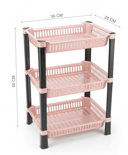 Image of U-Max Multi Tire Kitchen Storage Rack, Plastic Utility Shelf Organiser, Space Saving Storage Solution, Revolving Vegetable Rack (Orange, 3)