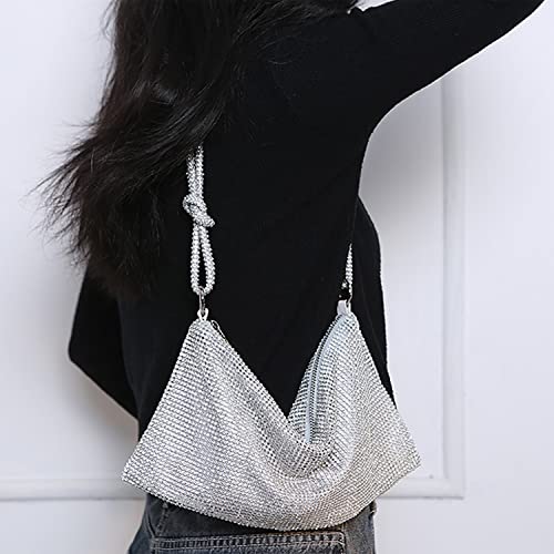 Sparkly Rhinestone Evening Bags For Womens, Chic Crystal Evening Purse Shiny Hobo Bags Handbag Silver #TOP5